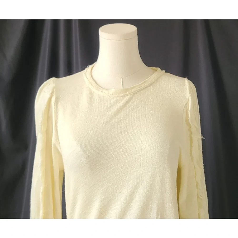 Anthropologie Pilcro Womens Cream Ruffle Sleeve Slub Knit Sweater Top XS